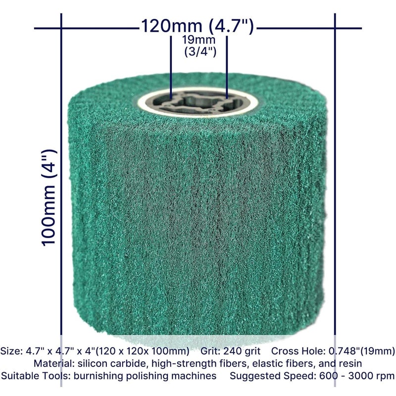 JONAS C 2 Pcs 240 Grit Burnishing Polishing Wheel Drum, 4.7" x 4" Abrasive Drawing Wheel Drum, Finishing Drum, Surface Conditioning Tool Drum for Metal, Wood, Plastic - Image 5